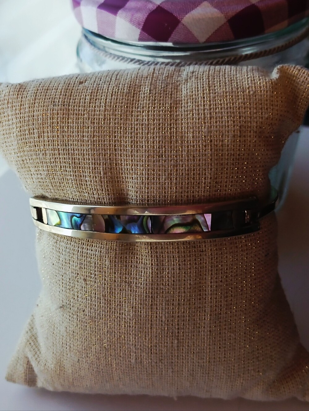 Abalone Inlay Silver-Bangle Bracelet